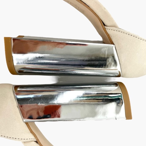 Free People Mix and Mingle Suede Silver Mirror Platform Heels - Picture 7 of 10